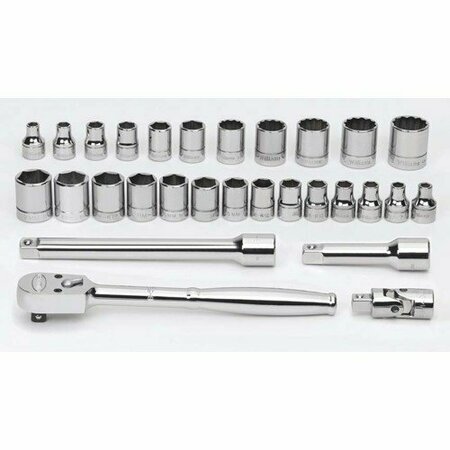 WILLIAMS Socket/Tool Set, 29 Pieces, 12-Point, 3/8 Inch Dr JHWWSMB29FTB